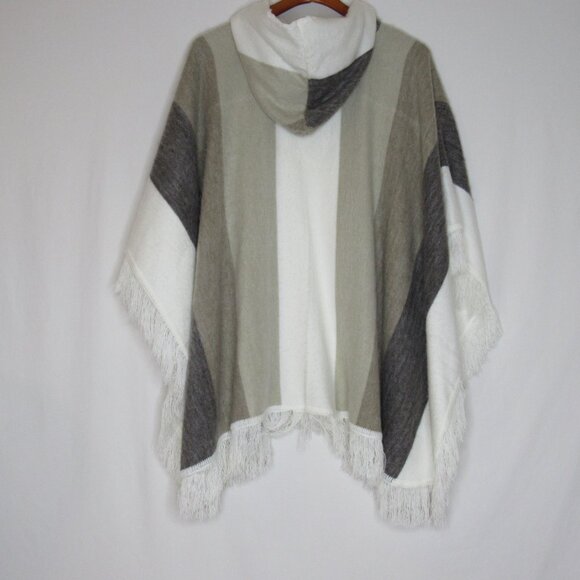 Andes Native Roots Hooded Poncho Alpaca Wool Hand Made Beige Stripe Women's OS - Picture 7 of 8